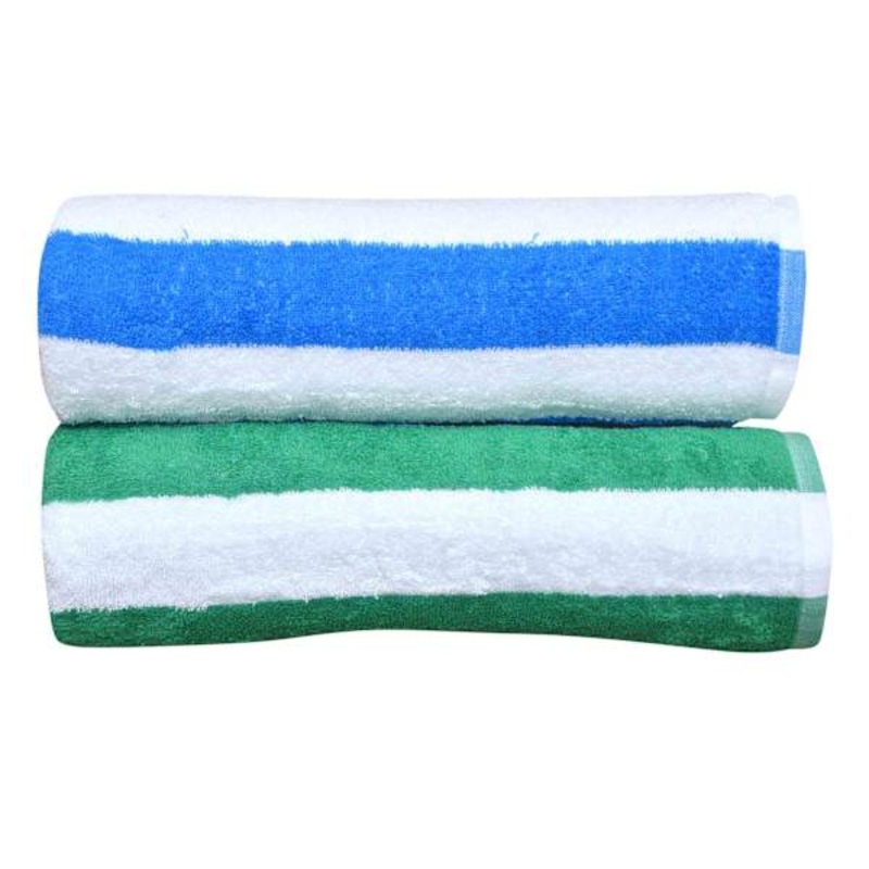 2-Pack Cabana Blue & Green Stripe Beach Towels, 28×58