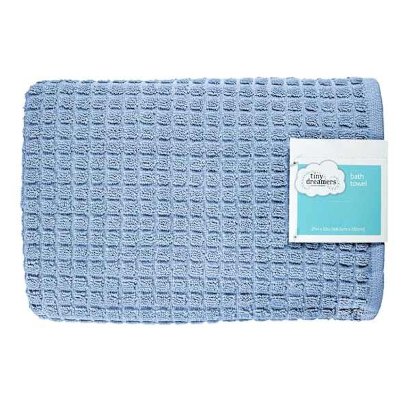 Tiny Dreamers Blue Grid Cotton Bath Towel, 27×52