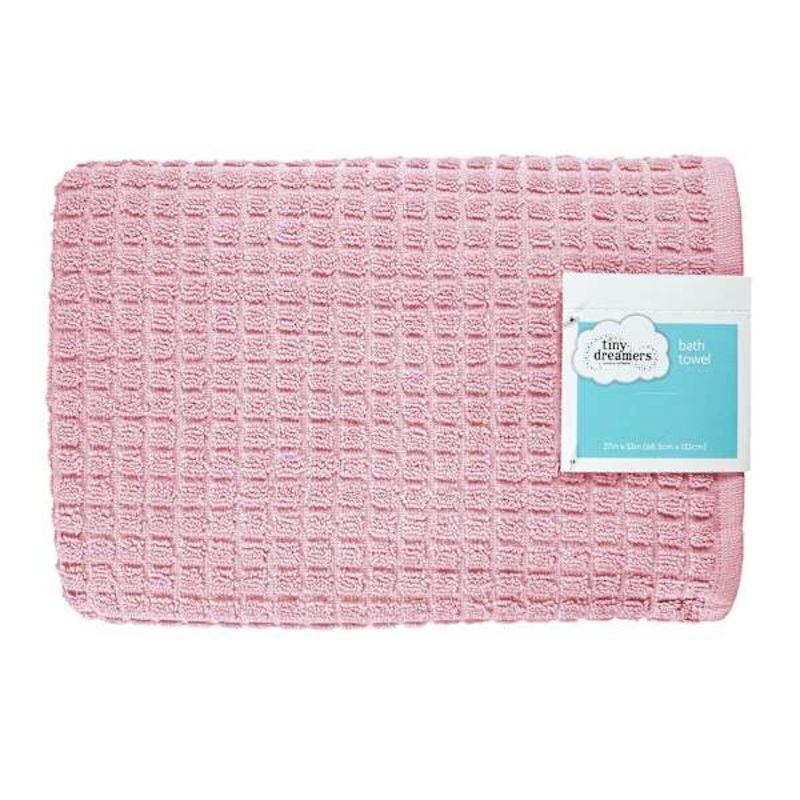 Tiny Dreamers Pink Grid Cotton Bath Towel, 27×52