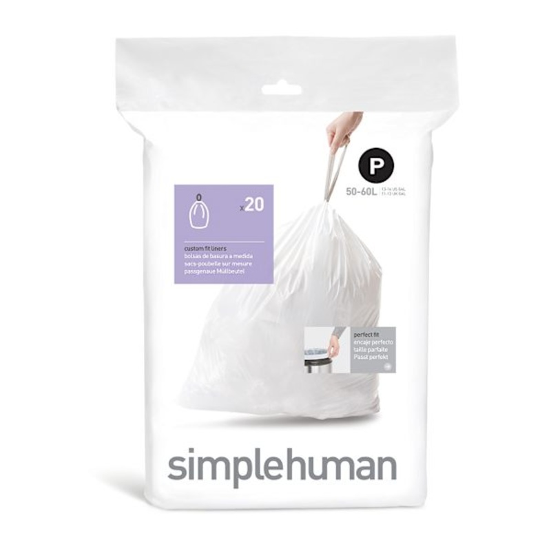 SimpleHuman 20-Pack Custom Fit Trash Can Liners, Code P