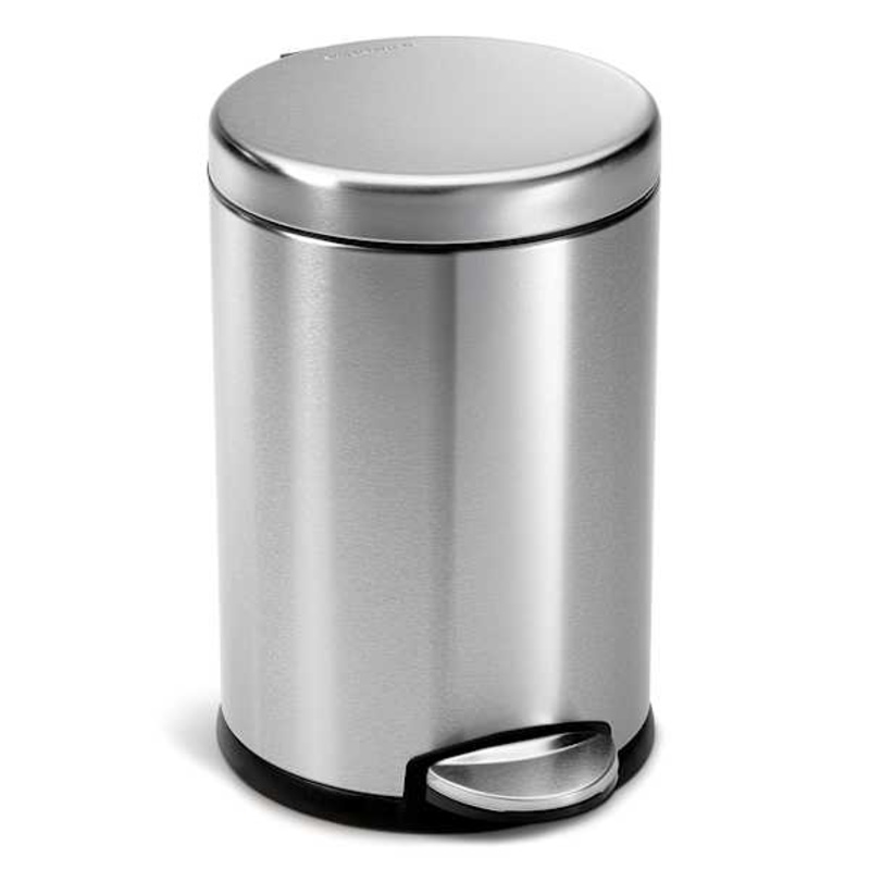 SimpleHuman Round Bathroom Brushed Stainless Steel Step Trash Can, 4.5l (1.2gal)