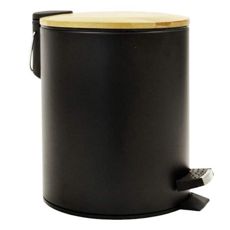 Tao Matte Black & Bamboo Step Trash Can with Removable Liner, 5l