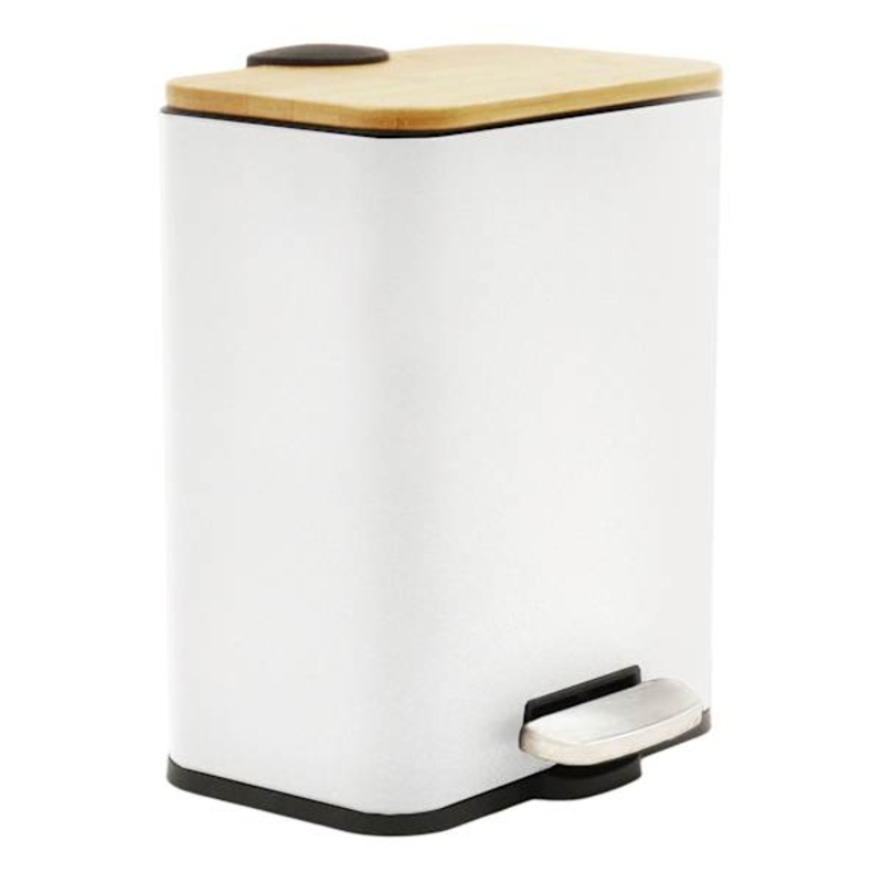 Tao Matte White & Bamboo Rectangle Step Trash Can with Removable Liner, 5l
