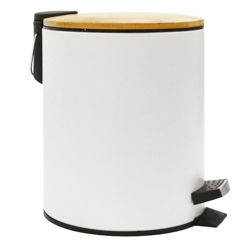 Tao Matte White & Bamboo Round Step Trash Can with Removable Liner, 5l