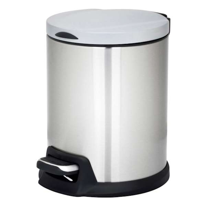 White Stainless Steel Pedal Trash Can, 5l
