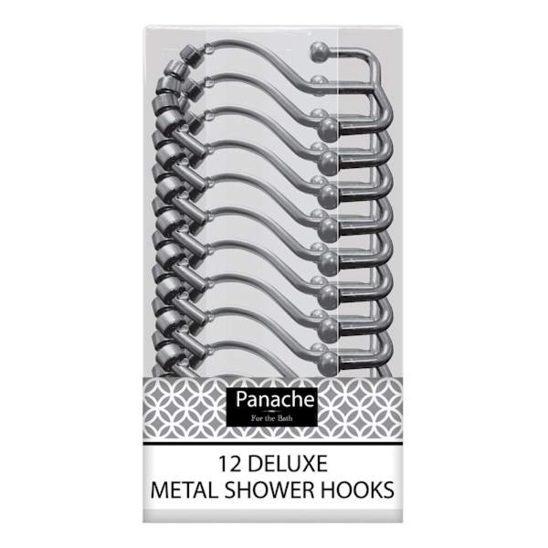 12-Pack Brushed Nickel Double Roller Shower Hooks