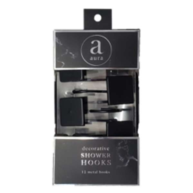 12-Piece Black Flat Square Shower Curtain Hooks