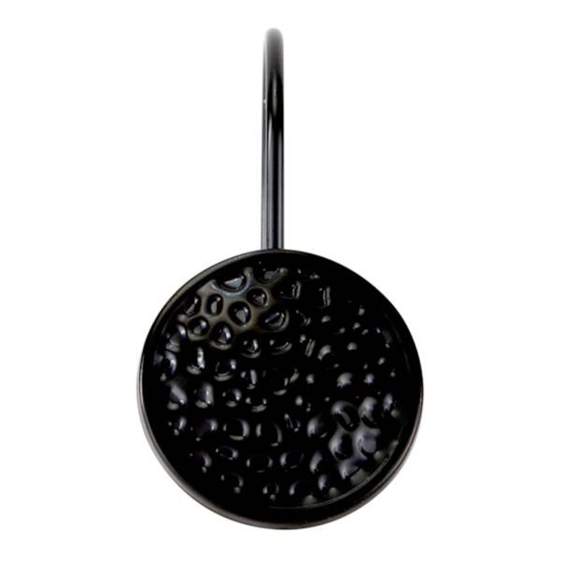 12-Piece Black Round Embossed Shower Curtain Hooks