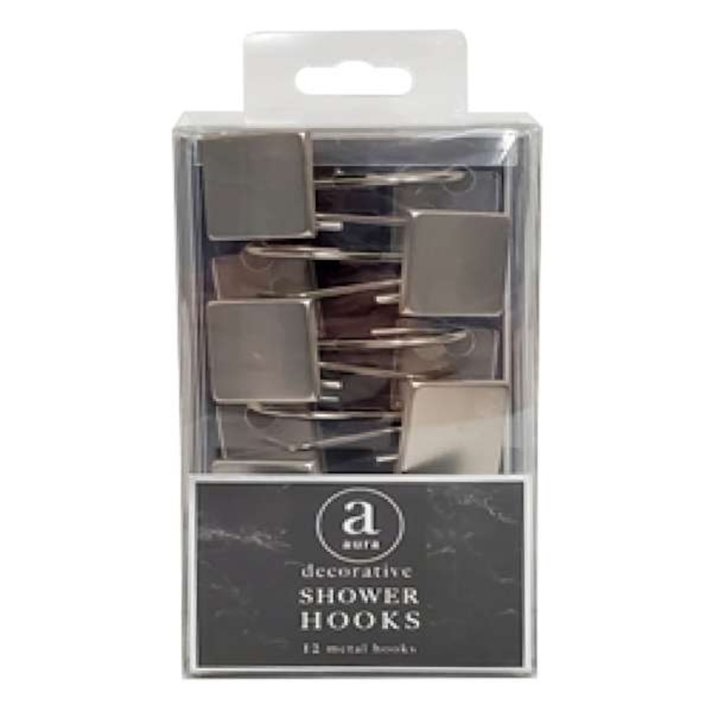 12-Piece Brushed Nickel Square Shower Curtain Hooks