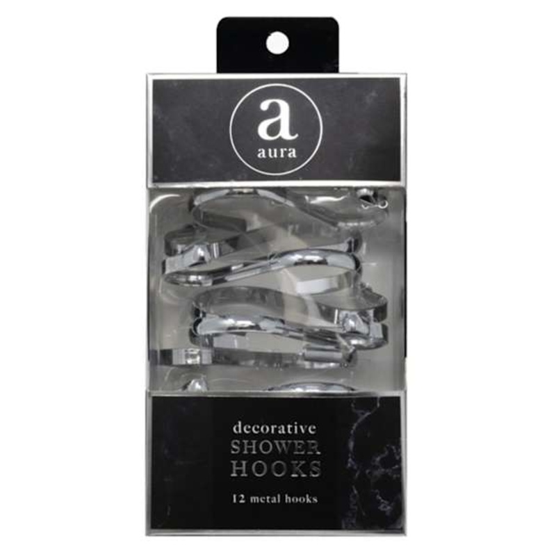 12-Piece Chrome Flat S-Shaped Shower Curtain Hooks