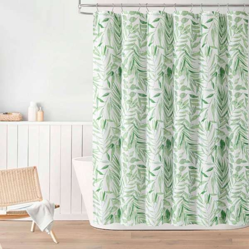 13-Pece Green Palmyra Leaf Shower Curtain Set, 72″