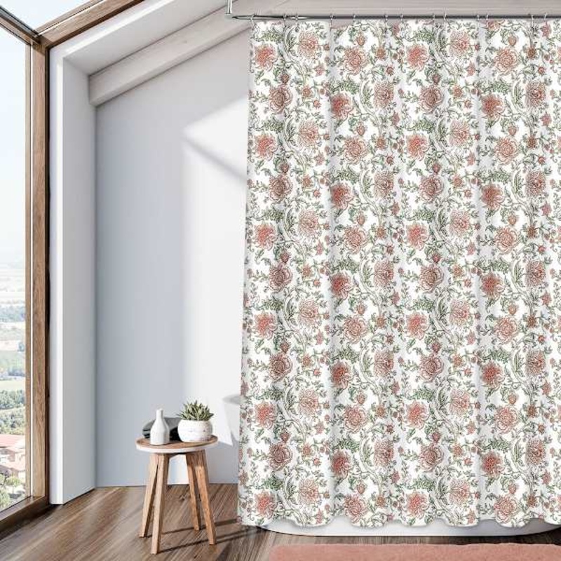 13-Piece Arya Coral Floral Shower Curtain Set, 70×72