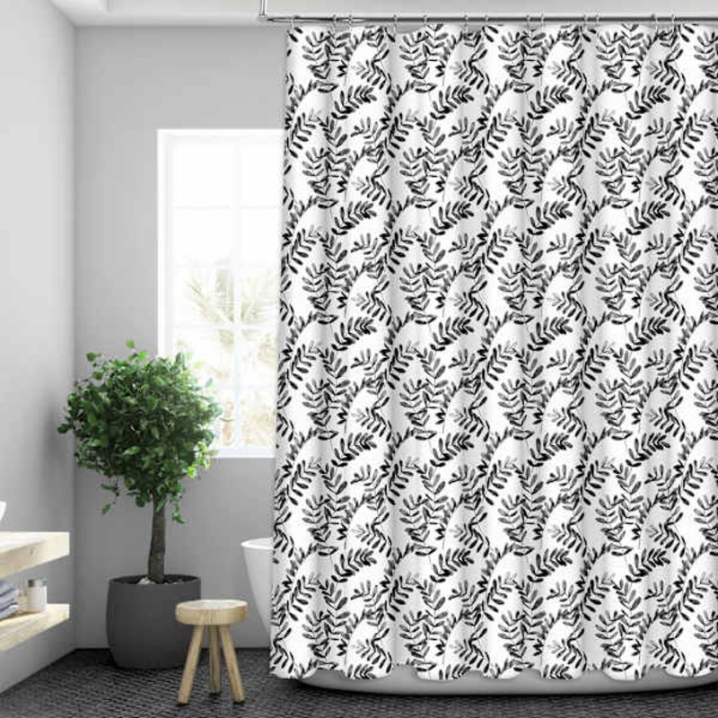 13-Piece Black Bethany Print Shower Curtain Set, 70×72