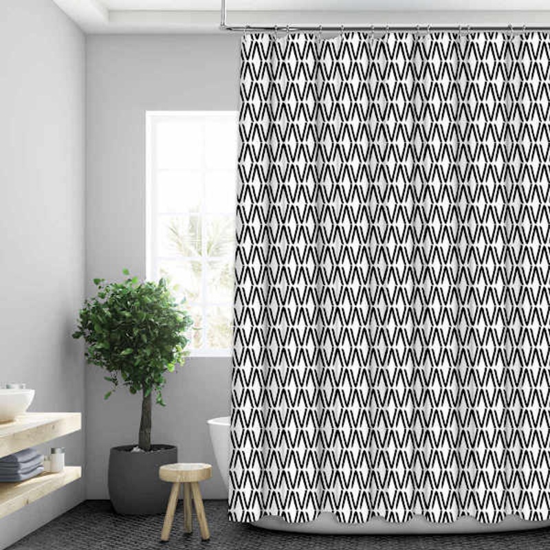 13-Piece Black Distressed Diamonds Shower Curtain Set, 70×72