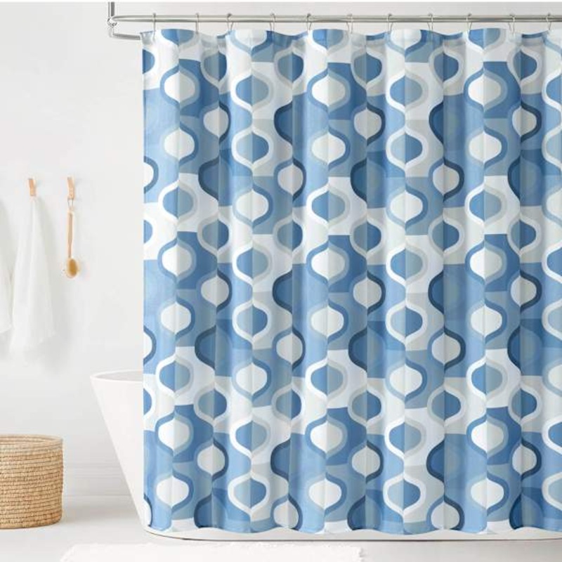 13-Piece Blue Abstract Geo Shower Curtain Set, 72″