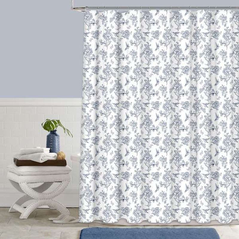 13-Piece Blue Hummingbird Toile Shower Curtain Set, 70×72