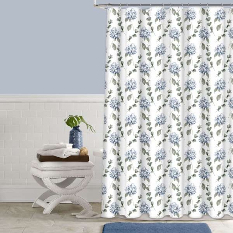 13-Piece Blue Hydrangea Print Shower Curtain Set