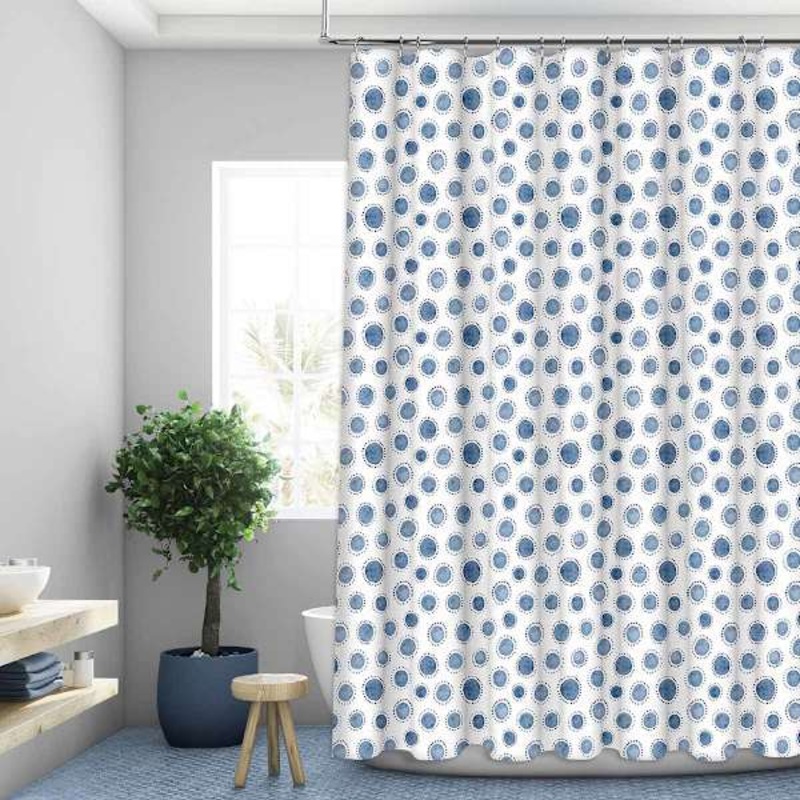 13-piece Blue Orbiting Dots Shower Curtain Set, 70×72