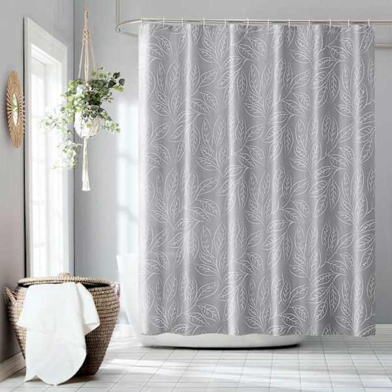 13-Piece Brampton Grey Leaves Shower Curtain Set, 70×72