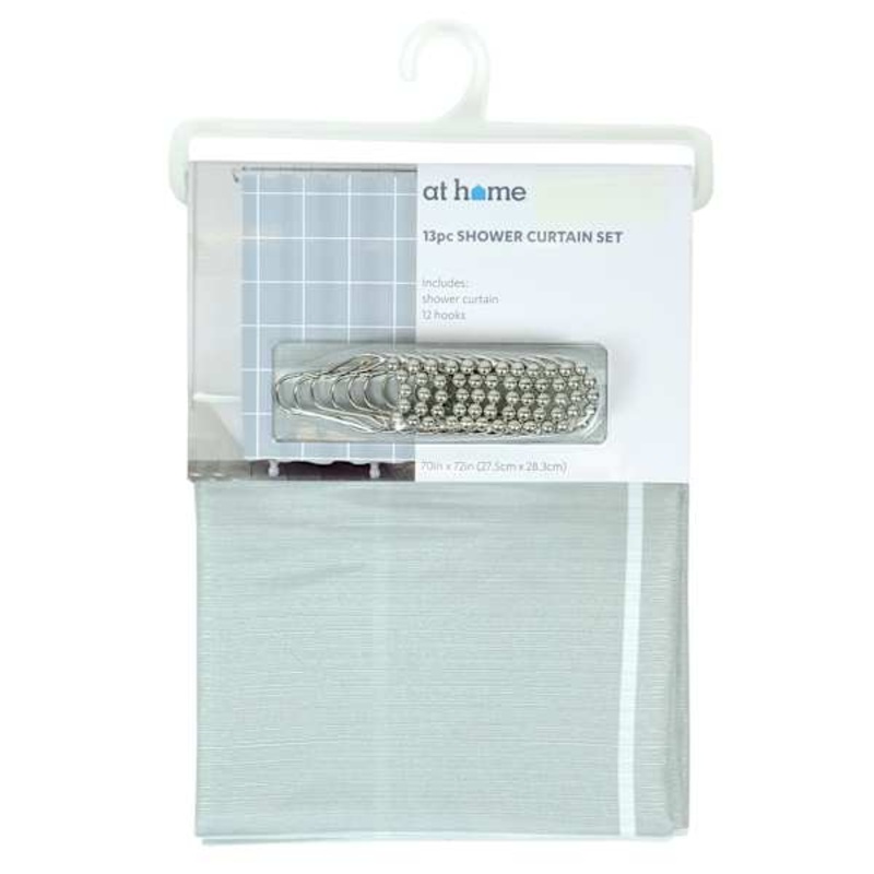 13-Piece Charcoal Windowpane Shower Curtain Set With Hooks, 70″