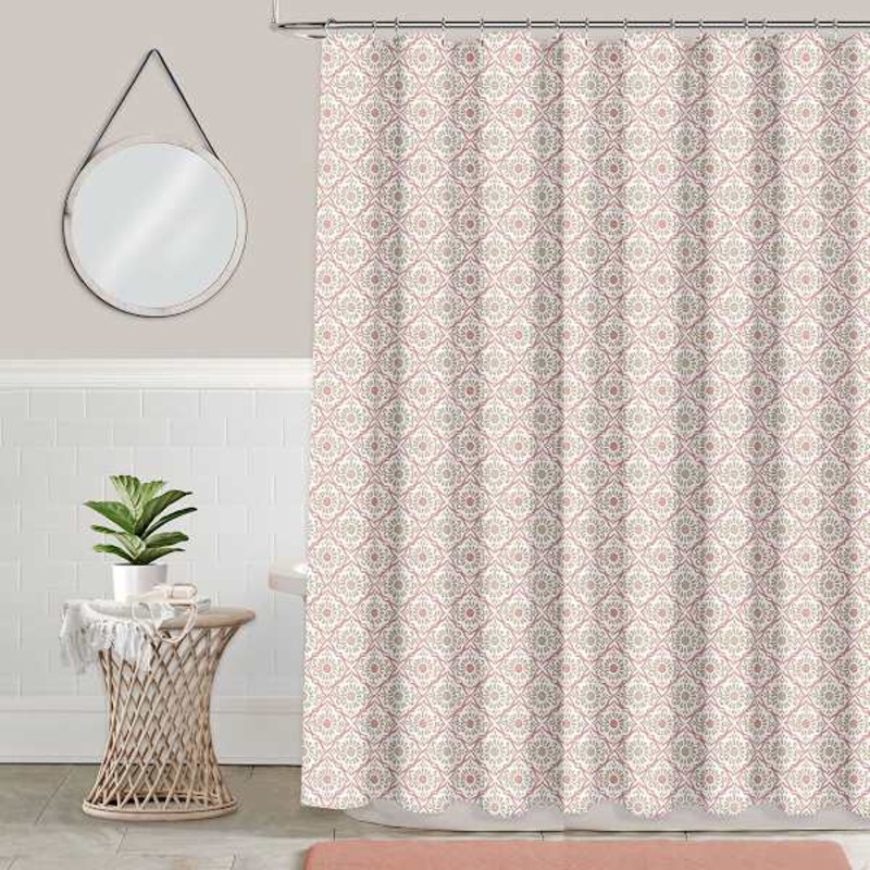 13-Piece Coral Barcelona Tile Shower Curtain Set, 70×72