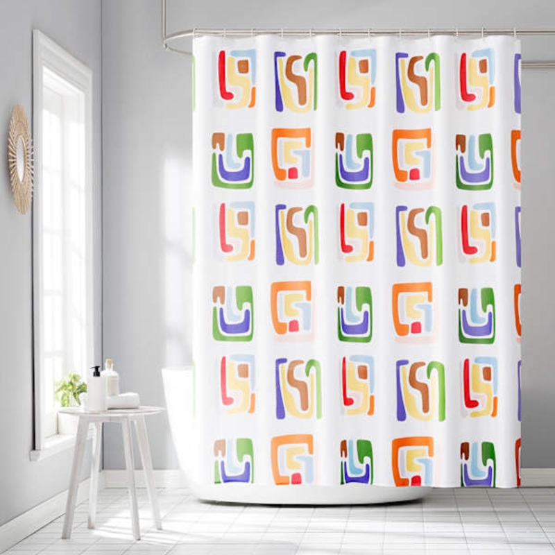 13-Piece Diaz Multicolor Geometric Shower Curtain Set, 70×72