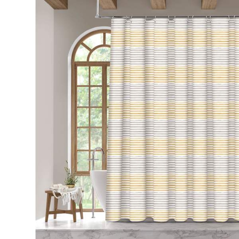 13-Piece Gold Verona Striped Shower Curtain Set, 72″