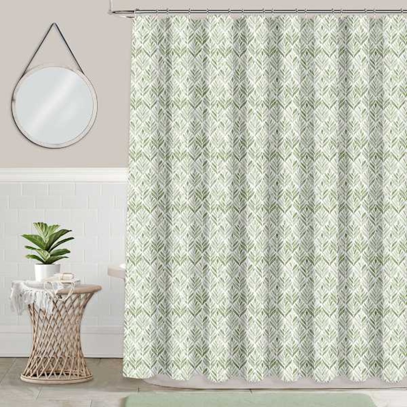 13-Piece Green Feather Leaves Shower Curtain Set, 70×72