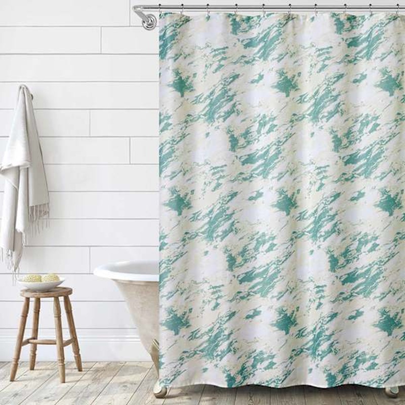 13-Piece Green Watercolor Tie Dye Shower Curtain Set, 72″