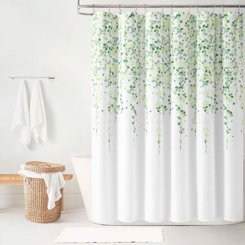 13-Piece Green Weeping Flowers Shower Curtain Set, 72″