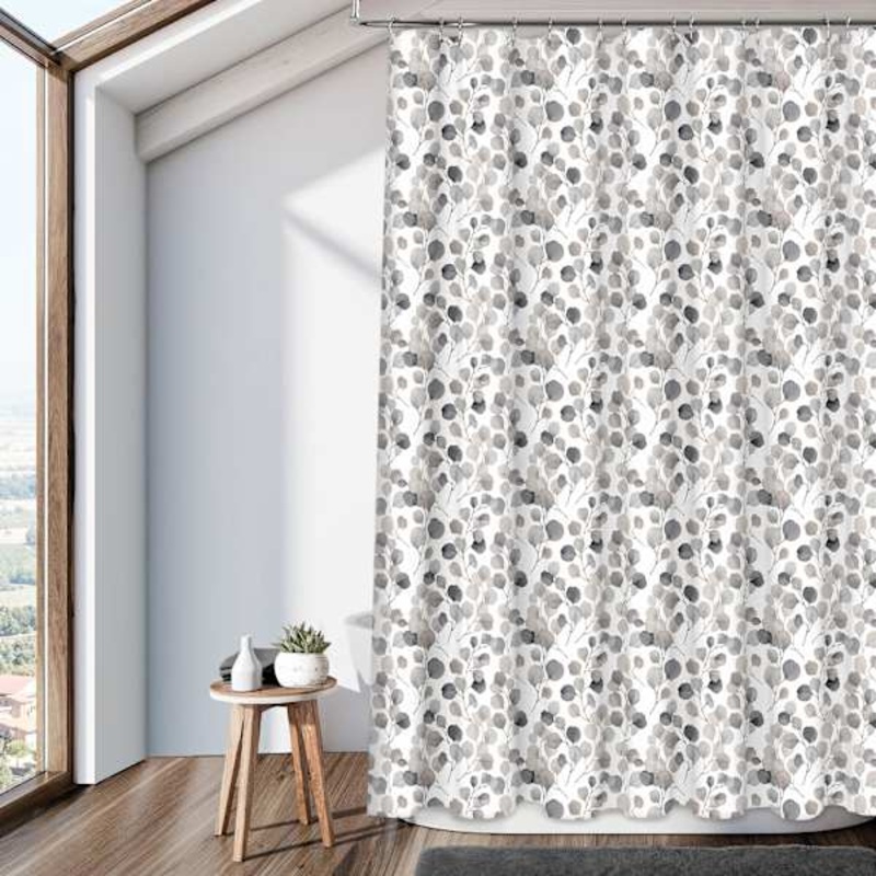13-Piece Grey Leaves Print Shower Curtain Set, 70×72