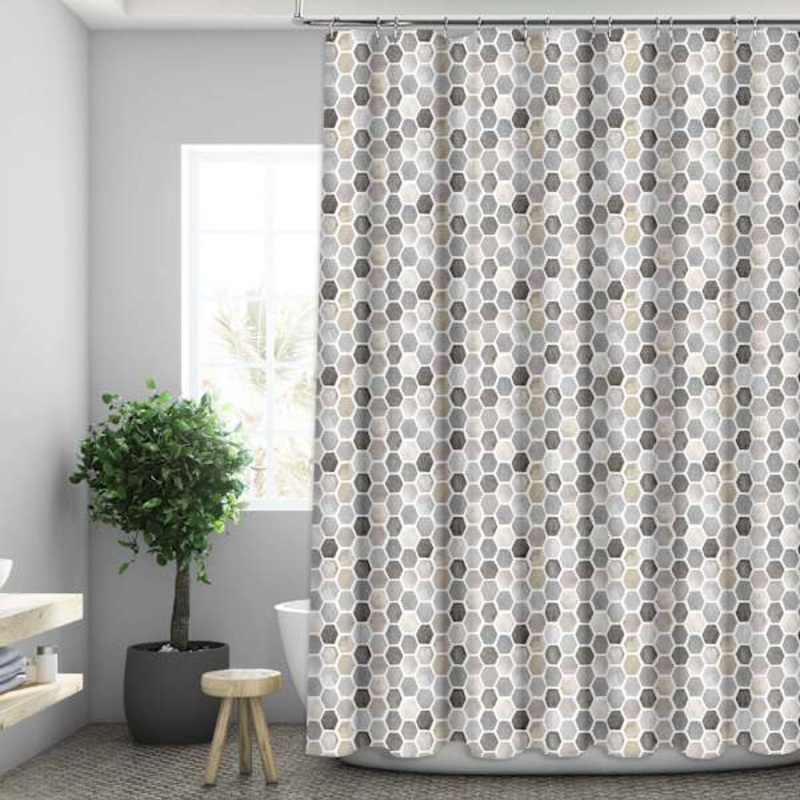 13-Piece Grey Pebble Print Shower Curtain Set, 72″