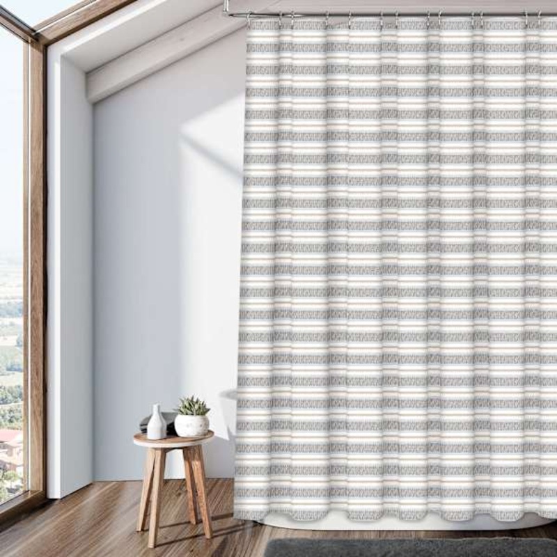 13-Piece Grey Stone Striped Print Shower Curtain Set, 72″
