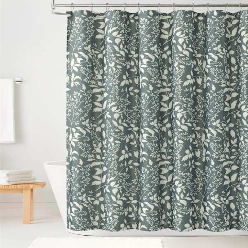 13-Piece Grey Whistling Leaves Shower Curtain Set, 72″