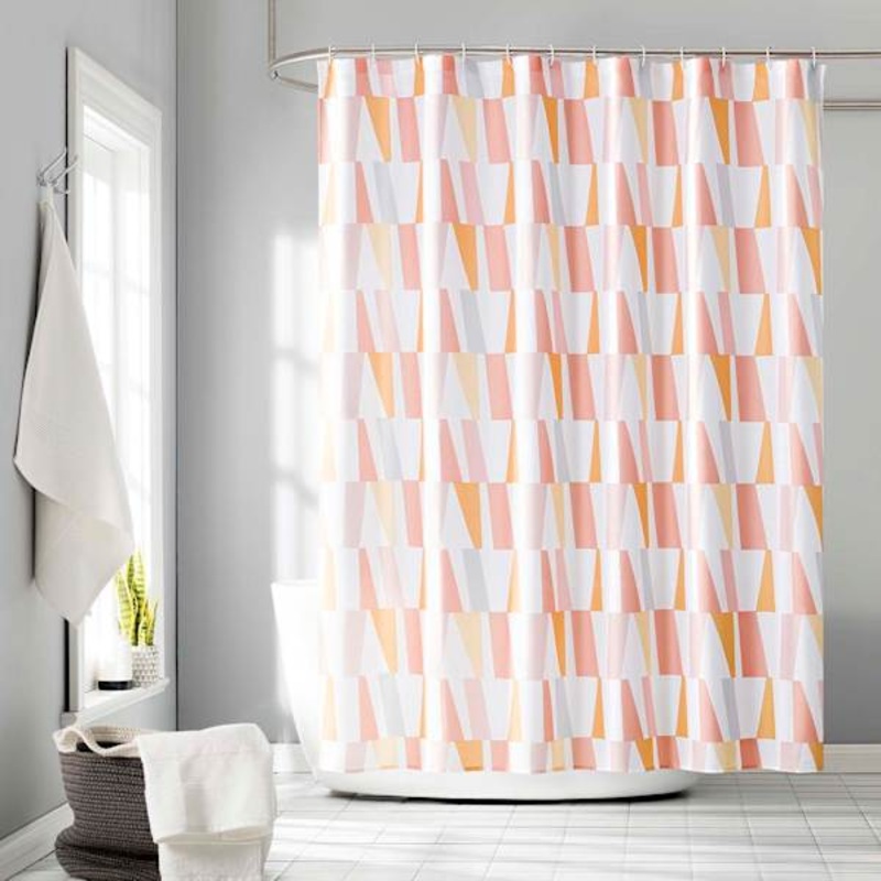 13-Piece Libra Pink Clay Geometric Shower Curtain Set, 70×72