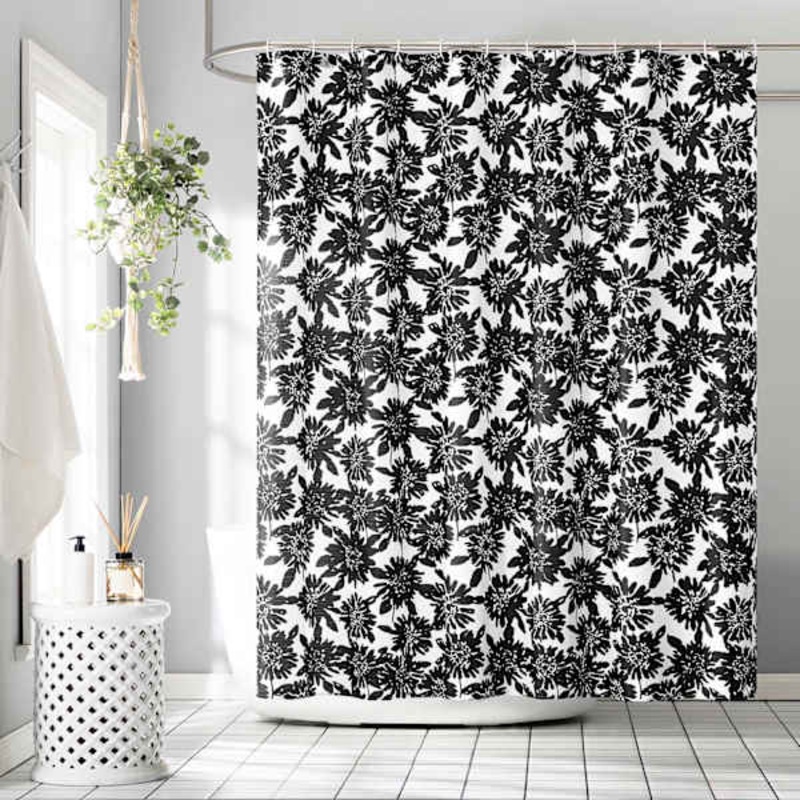13-Piece Luma Black Floral Shower Curtain Set, 70×72