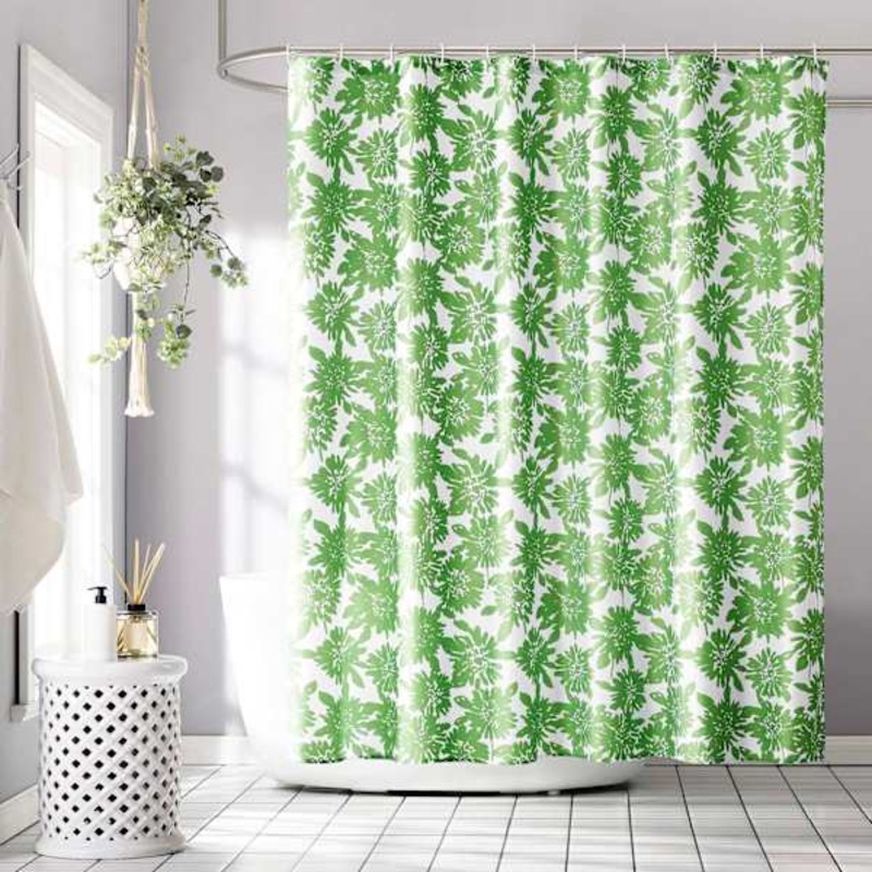13-Piece Luma Green Floral Shower Curtain Set, 70×72