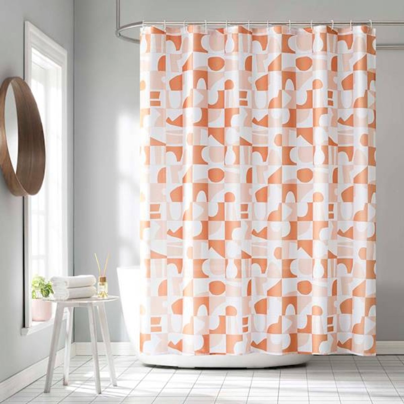 13-Piece Mazi Terracotta Geometric Shower Curtain Set, 70×72
