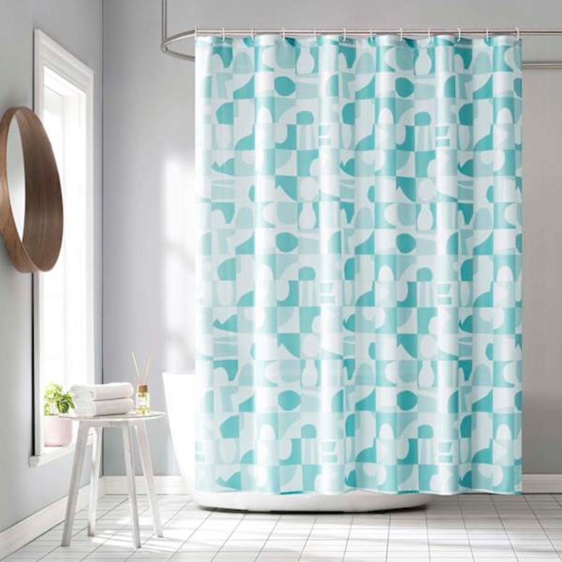 13-Piece Mazi Turquoise Geometric Shower Curtain Set, 70×72