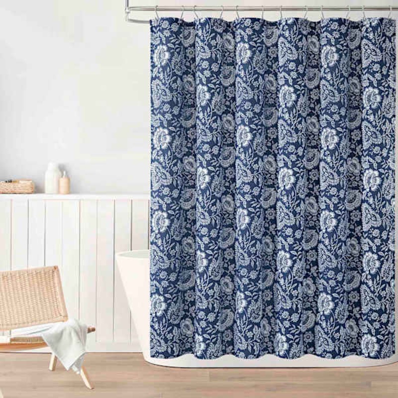 13-Piece Navy Suma Floral Shower Curtain Set, 72″