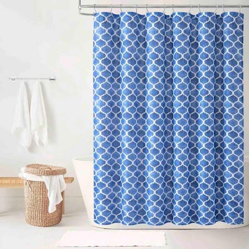13-Piece Navy Watercolor Trellis Shower Curtain Set, 72″