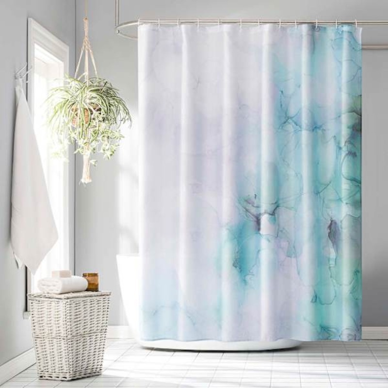 13-Piece Olana Turquoise Watercolor Shower Curtain Set, 70×72