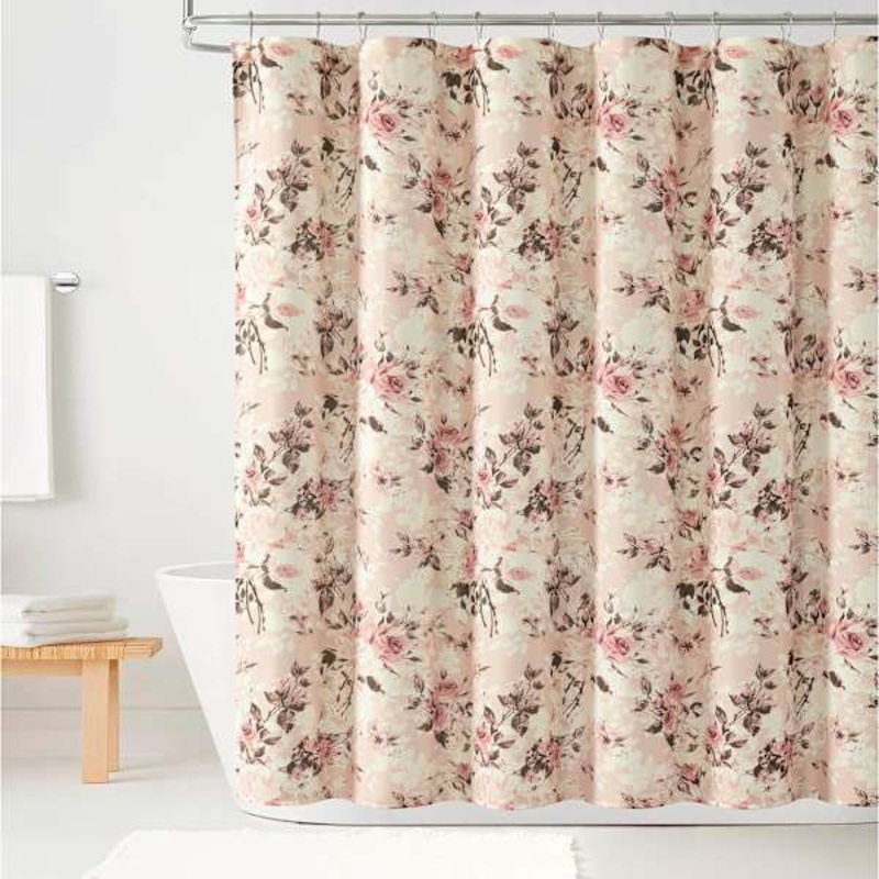 13-Piece Peach Blossom Flower Shower Curtain Set, 72″