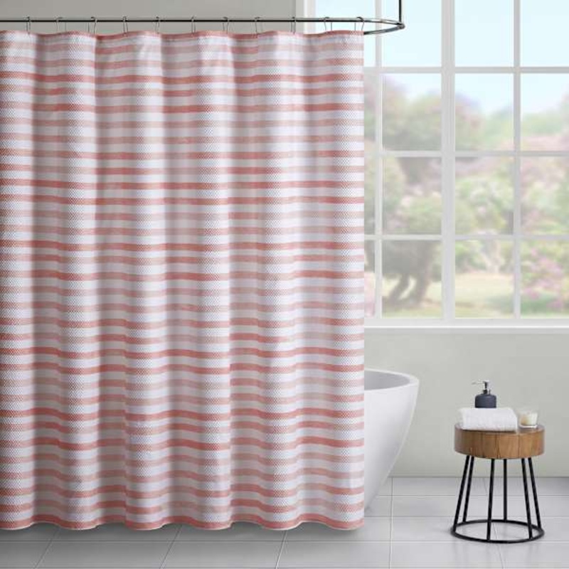 13-Piece Pink Striped Shower Curtain Set, 72″