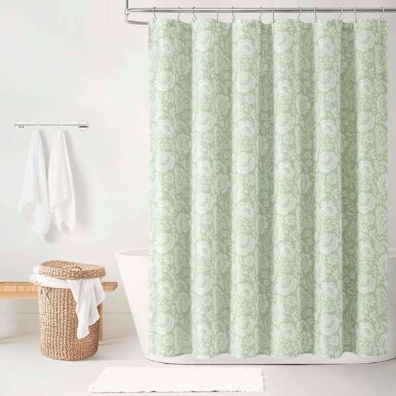 13-Piece Sage Suma Floral Shower Curtain Set, 72″