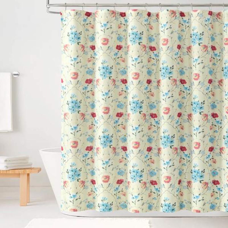 13-Piece Teal Abstract Blossoms Shower Curtain Set, 72″