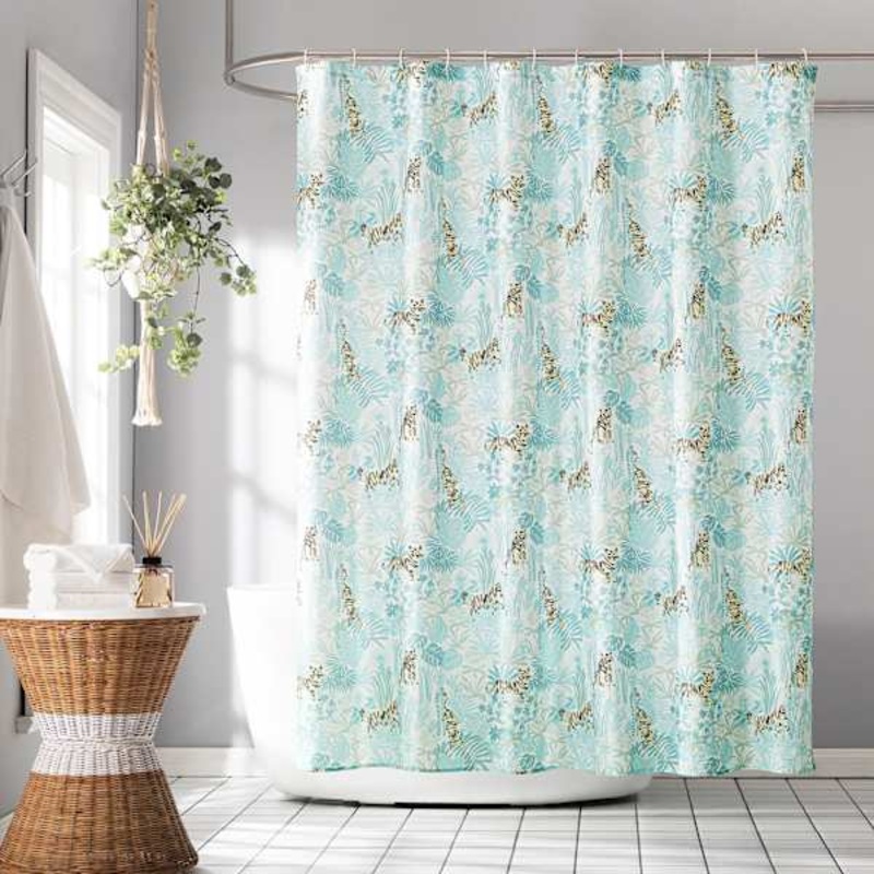 13-Piece Turquoise Tigers & Jungle Shower Curtain Set, 70×72