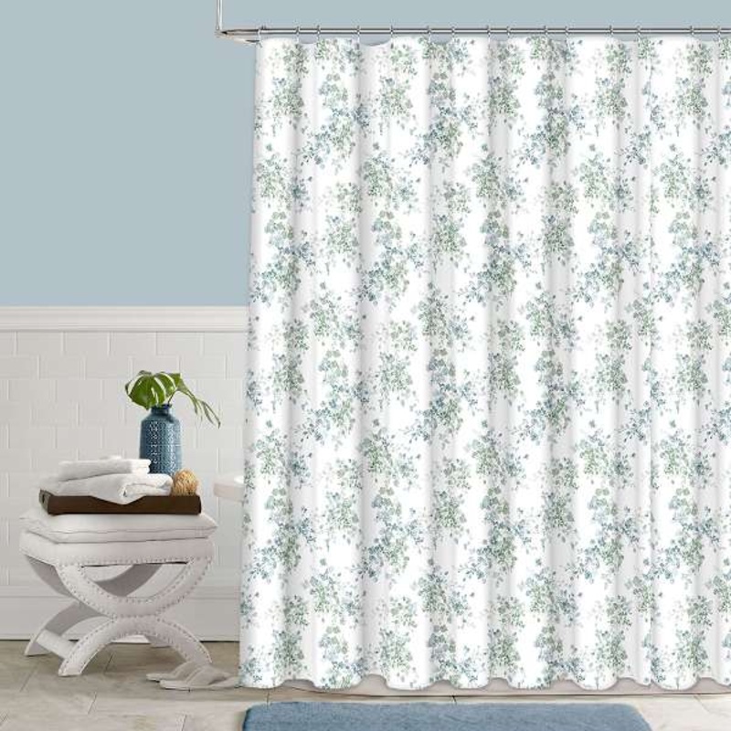 13-Piece White Floral Essence Shower Curtain Set, 70×72