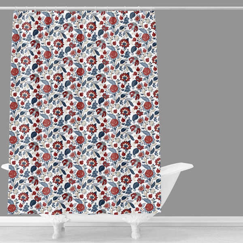 Red & Blue Jacobean Shower Curtain, 72″