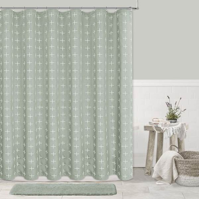 Sage Crossover Embroidered Shower Curtain, 72″